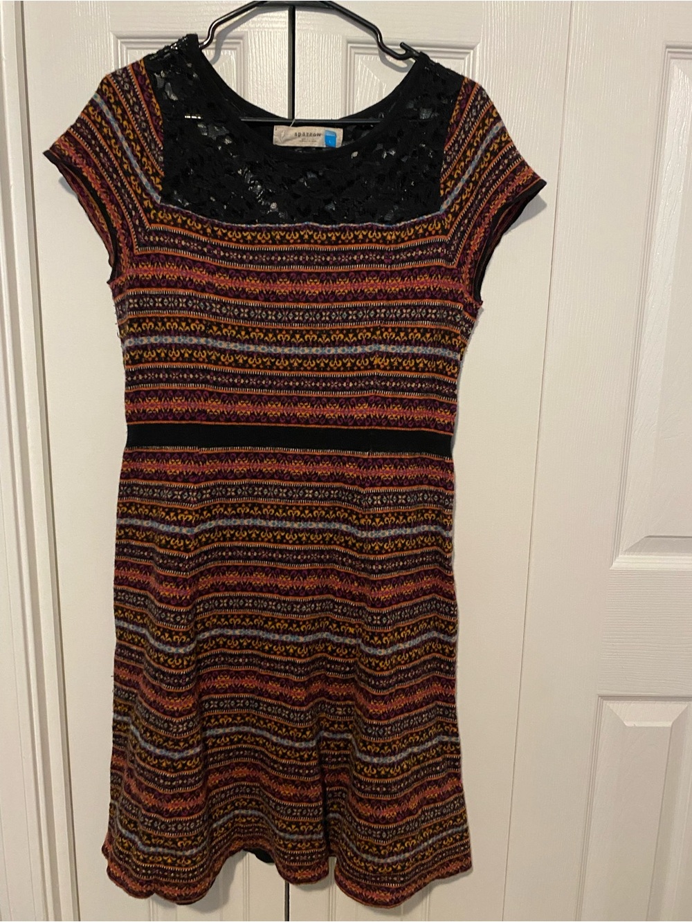 sparrow Black Yoke Multicolor Striped Fit & Flare Mini Dress